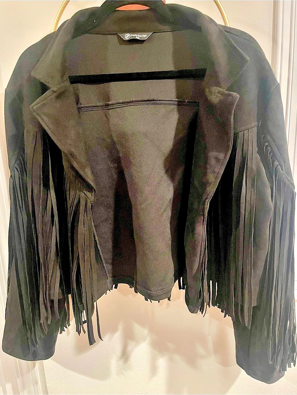 PrettyGarden Women's Fringe Faux Suede Leather Jacket Black XXL